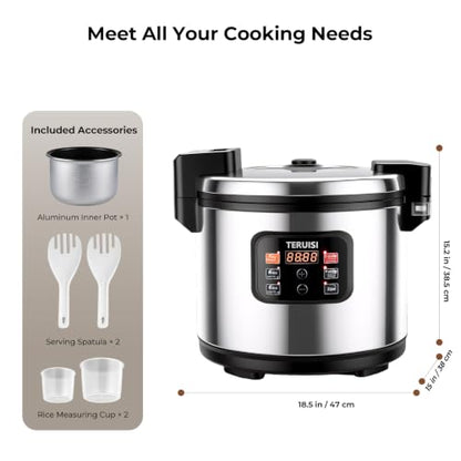 TERUISI Commercial Rice Cooker, 15.85QT/84 Cups Cooked Rice 15L Large Capacity Rice Cooker & Warmer, 1850W Fast Rice Cooker with 6 Functions, LED Display, Non-stick Inner Pot for 25-35 People Use,110V