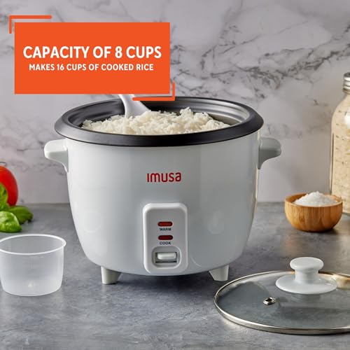 IMUSA USA GAU-00013 Electric Nonstick Rice Cooker 8-Cup (Uncooked) 16-Cup (Cooked), White