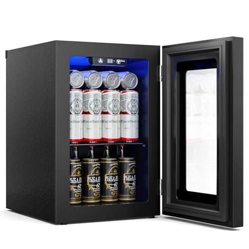 18L Beverage Refrigerator Cooler, 24-Can Mini Fridge with Glass Door