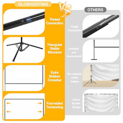 Outdoor Projector Screen with Stand, 120 inch Portable Projector Screen Stand with Elastic Rope Bar, Indoor 16:9 4K HD Wrinkle-Free Front Rear Projection Screen with Carry Bag for Movie Night Camping