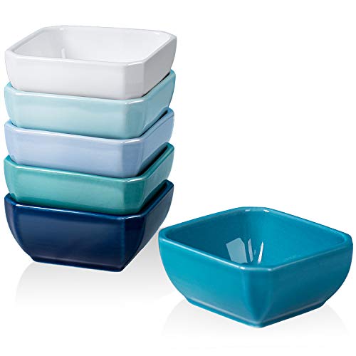 DELLING 6 Oz Porcelain Ramekins Set of 6, Square Souffle Dishes Oven Safe - Colorful Ceramic Creme Brulee Ramekins for Baking, Dishwasher Microwave Freezer Safe Dessert Cups for Pudding Custard