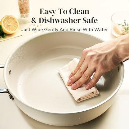 Redchef Ceramic Saute Pan with Lid, Nonstick Deep Frying Pan, 5QT Jumbo Cooker with Helper Handle & Lid, Non Toxic Ceramic Cooking Pan, Chef Pan, Dishwasher & Oven Safe, PFAS PFOA & PTFE Free