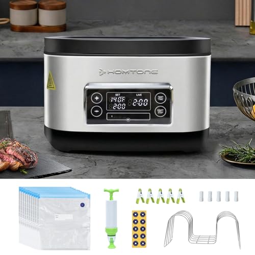 Homtone Sous Vide Machine, 3D Water Circulation, Easy Setup Built-in Design with Precise Temperature Control, 8 Quart for Steak Chicken Meal Prep-with Sous Vide & Seal Bags & Pump