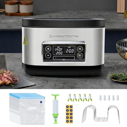 Homtone Sous Vide Machine, 3D Water Circulation, Easy Setup Built-in Design with Precise Temperature Control, 8 Quart for Steak Chicken Meal Prep-with Sous Vide & Seal Bags & Pump