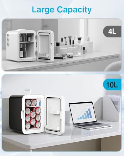 Antarctic Star Compact Mini Fridge, 10L Portable Small Refrigerator, 2.6 Gal Desktop Fridge with AC/DC Adapters, Small Cosmetics Cooler for Beverage, Food, Makeup, Bedroom, Office, Dorm, Black
