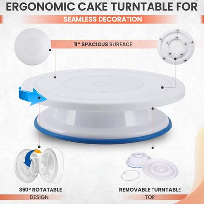 Cake Decorating Tools Supplies Kit - 82Pcs Baking Accessories with Turntable Stand Leveler 12 Piping Tips 52 Bags Icing Comb Scrapers Spatulas Cupcake Cookie Frosting Fondant Bakery Set for Beginners