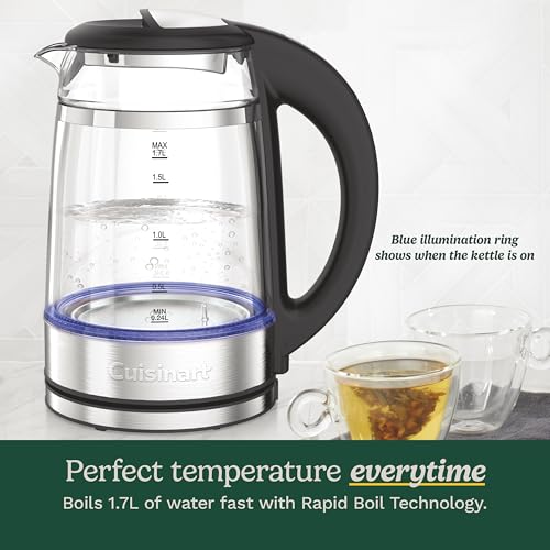 Cuisinart 1.7L Glass Variable Temperature Control Electric Kettle 110°F–212°F with Touchscreen Controls, Illumination, Dual‑Layer Cool‑Touch Design & Nondrip Spout