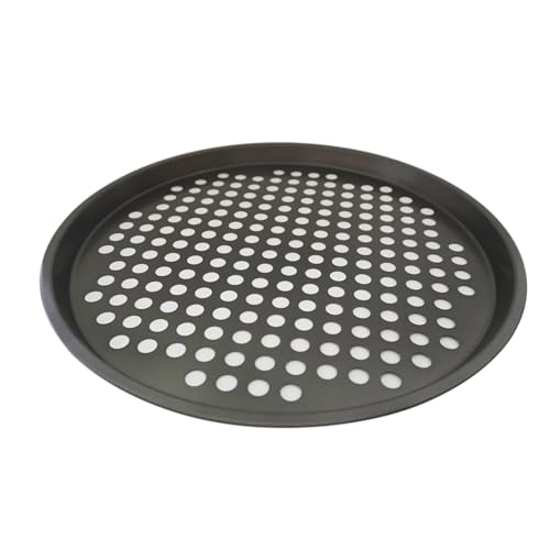 LoveDeal 11Inch Pizza Pans with Holes, Nonstick Round Pizza Trays for Toaster Oven, Carbon Steel Pizza Baking Pan Set for Fresh & Frozen Pizza, Vented Pizza Dish - 2PCS, Black