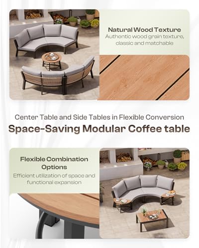 Oasbira Luxury Patio Furniture Set for 12 People, 9-Piece Curved Patio Conversation Sets with Woven Rope & Modular Coffee Table, Half Moon Outdoor Furnitrue Set for Deck, Garden, Gray