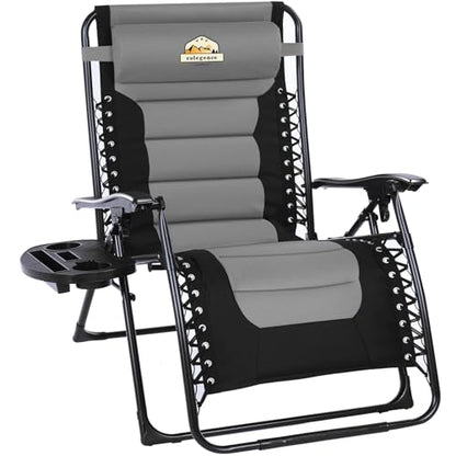 Colegence Oversized Padded Zero Gravity Lounge Chair, Foldable Patio Anti Gravity Reclining Chairs Folding Lawn Recliner with Cup Holder for Yard, Camping, Outdoor, Support 350 LBS, Black