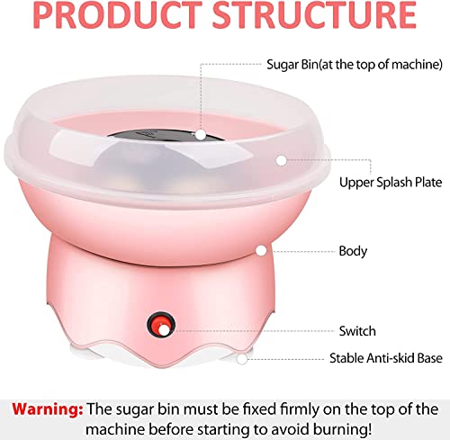 Cotton Candy Machine for Kids, Candy Floss Machine, Portable Mini Electric Cotton Candy Maker for Home Birthday Family Party Christmas Gift, Includes 10 Bamboo Sticks & Sugar Scoop