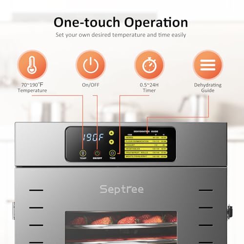 Septree Rotary Food Dehydrator 16 Trays, Commercial Large Rotating Food Dryer Machine for Jerky, Herbs, Mushrooms, Fruit, Dog Treats, 1500W Full Stainless Steel Industrial Dehydrater (Gunmetal Gray)