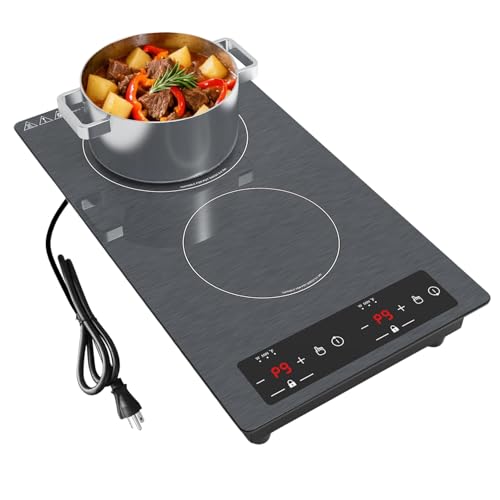 Double Induction Cooktop 110v-120v, GTKZW 2300W Electric Cooktop 20 inch Hot Plate Electric Stove Top with Plug in, Built-in and Countertop, 9 Power Levels, Timer & Safety Lock