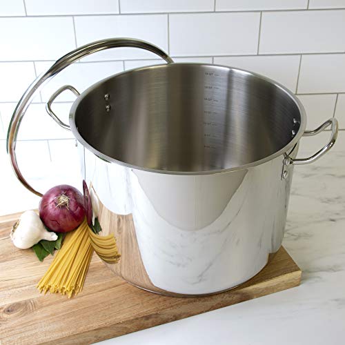 Camerons 20 Quart Stock Pot with Lid - 18/10 Professional Grade Tri-Ply Stainless Steel Stockpot - Commercial Grade Sauce Pot with Stick Resistant Interior, Stay Cool Handles & Induction Compatible