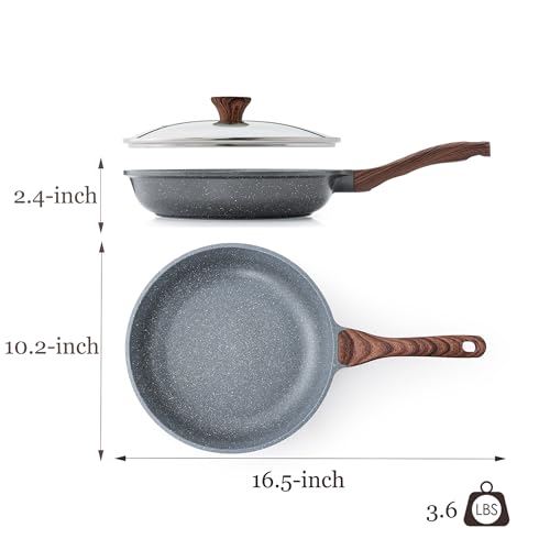 SENSARTE Nonstick Frying Pan Skillet with Lid, Omelet Pan with Cover, Healthy Cooking Chef's Pan, Kitchen non stick Pan, Free of Intentionally Added PFOA (10inch + Glass Lid)