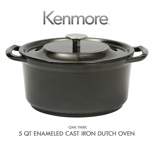 Kenmore Oak Park 5-Quart Cast Iron Dutch Oven Casserole With Lid With Metallic Enamel - Gunmetal Grey