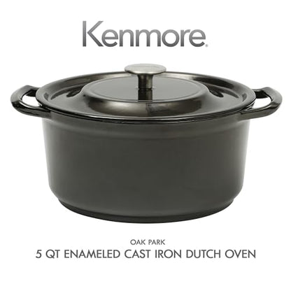 Kenmore Oak Park 5-Quart Cast Iron Dutch Oven Casserole With Lid With Metallic Enamel - Gunmetal Grey