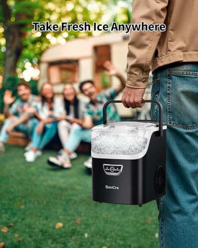 SenCre Nugget Ice Maker with Handle 40lbs/Day Countertop Ice Maker Soft Ice