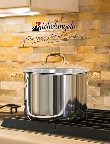 MICHELANGELO Stainless Steel Stock Pot with Lid - 12 Quart Soup Pot with Ergonomic Handle, Large Cooking Pots for StewSoup, Suitable for All Stoves