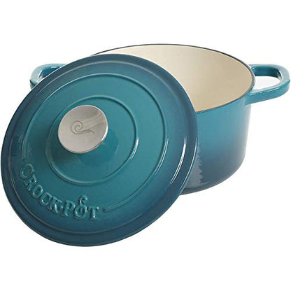 Crock-Pot Artisan 3-Quart Round Enameled Cast Iron Dutch Oven – Gradient Teal, Durable Heavy-Duty Cookware for Slow Cooking, Roasting, Baking with Lid