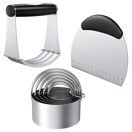 Frapkom Biscuit Cutter Set, Dough Blender, Pastry Cutter, Biscuit Cutter, Dough Cutter,Pastry Cutter Set, Round Sifter,Baking Dough Tools for Cooking Cookies (3 Pcs/Set)