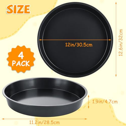 AKOLAFE 4 Pack Deep Dish Pizza Pan 12 Inch Pizza Pan for Oven Non Stick Pizza Plates Set Round Pizza Baking Sheet Nonstick Carbon Steel Pizza Platter Personal Metal Pizza Trays for Serving Cooking