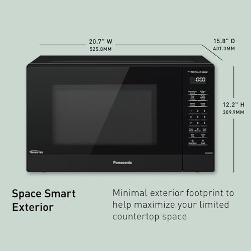 Panasonic NN-SN65KB Microwave Oven with Inverter Technology 1200W, 1.2 cu.ft. Small Genius Sensor One-Touch Cooking, Popcorn Button, Turbo Defrost-NN-SN65KB (Black)
