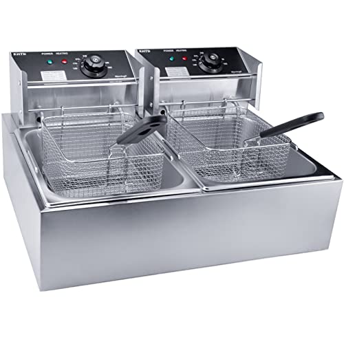 Commercial Deep Fryer with Basket, 3400W 12.7QT/12L, Detachable Large Capacity Stainless Steel Countertop Electric Oil Fryer with Temperature Control for Restaurant or Home Use