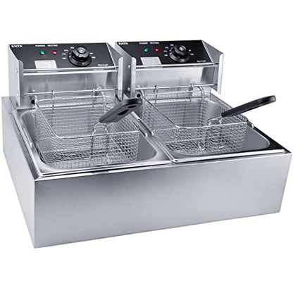 Commercial Deep Fryer with Basket, 3400W 12.7QT/12L, Detachable Large Capacity Stainless Steel Countertop Electric Oil Fryer with Temperature Control for Restaurant or Home Use
