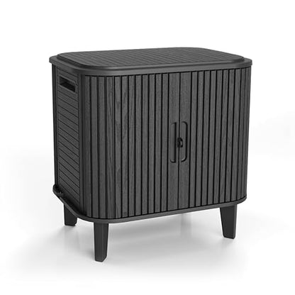 Keter Velo 30 Gallon Outdoor Storage Cabinet, Weather-Resistant Resin Deck Box with Steel Reinforcement, Lockable, Wood-Look Finish, Graphite