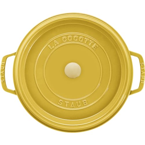 Staub Cast Iron Round Cocotte, Dutch Oven, 7-quart, serves 7-8, Made in France, Citron