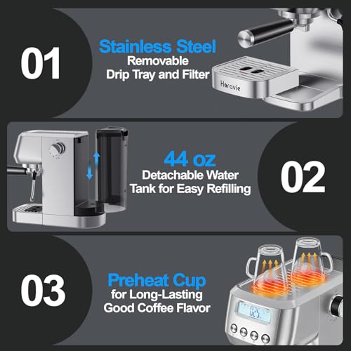 Horavie Ultra Espresso Machine with LCD Display, Espresso Maker with Powerful Milk Frother, Customizable Brewing Temperature, Professional Cappuccino & Latte Machine, Gift for Men & Women