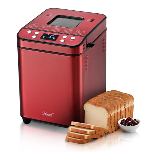 Rosewill 25-in-1 Automatic Bread Maker Machine with 3 Loaf Size up to 2LB, 700W High Power Dual Heater Bread Maker with BPA-free Nonstick Coating Pan, Max 15 Hours Delay Timer, Low Noise - Red Velvet