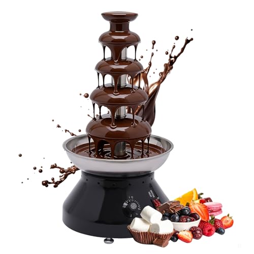 Chocolate Fountain Machine, 5 Tier Chocolate Fondue Fountain with Capability 7 lb Commercial Hot Chocolate Fondue Tower for Nacho Cheese Liqueurs Party Wedding 230W (Black)