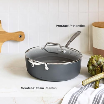 All-Clad HA1® Ceramic Nonstick, Saute Pan with Lid 6 Quart - Oven Safe up to 450° & Compatible with All Stovetops (Gas, Electric & Induction) Light Grey