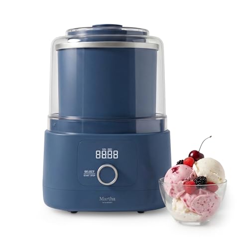 Martha Stewart Ice Cream Maker, 2 Quart Double-Insulated Freezer Bowl, Sorbet & Frozen Yogurt, Ready in 20 Minutes, Mix-Ins Chute, Easy to Clean, Indigo Blue