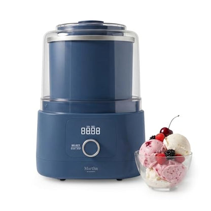 Martha Stewart Ice Cream Maker, 2 Quart Double-Insulated Freezer Bowl, Sorbet & Frozen Yogurt, Ready in 20 Minutes, Mix-Ins Chute, Easy to Clean, Indigo Blue