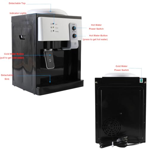 EWANYO Top Loading Water Cooler Water Dispenser Countertop Water Cooler Dispenser- Hot Cold and Room Temperature Water, Holds 1.2 to 5 Gallon Bottles for Home/Office/Dormitory Use