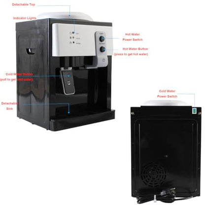 EWANYO Top Loading Water Cooler Water Dispenser Countertop Water Cooler Dispenser- Hot Cold and Room Temperature Water, Holds 1.2 to 5 Gallon Bottles for Home/Office/Dormitory Use