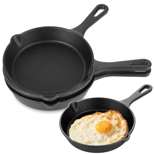 LDHHYH 4 Pack Mini Cast Iron Skillet, 6 Inch Small Cast Iron Frying Pan, Pre-Seasoned Cast Iron Skillet Set, Black Non-Stick Mini Cast Iron Cookware for Stove, Oven, Grill Safe, Indoor and Outdoor Use