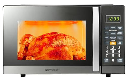 Emerson MWG1191SB 1.1 Cu. Ft. Microwave with Built-In Grill Function, 1100W Power, Stainless Steel, LED Timer Display, 11 Power Levels, 9 Preset Cooking Options, Removable Glass Turntable, Child Lock