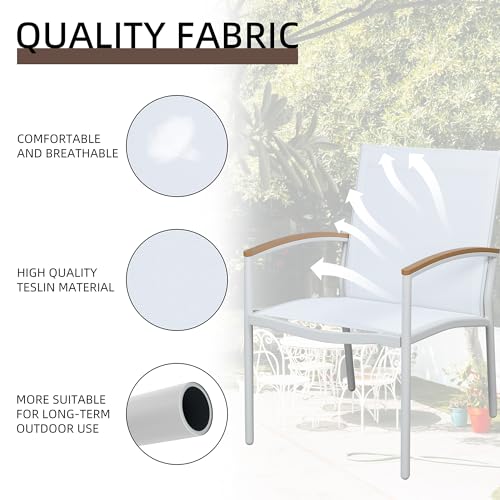 Shintenchi 3 Pieces Patio Bistro Sets, Outdoor Textilene Fabric Conversation Bistro Set, Textilene Fabric Front Porch Chairs Small Patio Furniture Set with Table for Lawn,Garden,Balcony (White)