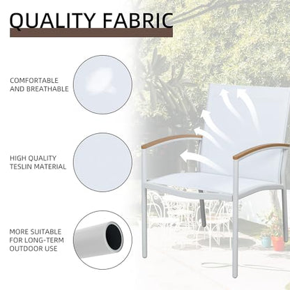 Shintenchi 3 Pieces Patio Bistro Sets, Outdoor Textilene Fabric Conversation Bistro Set, Textilene Fabric Front Porch Chairs Small Patio Furniture Set with Table for Lawn,Garden,Balcony (White)