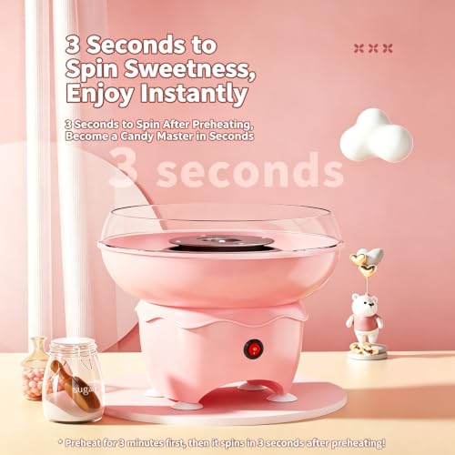 Mini Cotton Candy Maker Machine, Cotton Candy Machine with Paper Sticks & Sugar Scoop, Portable Candy Floss Maker for Birthday Party