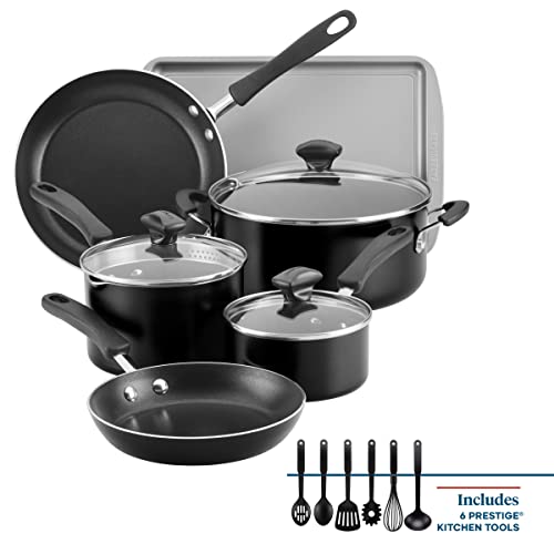 Farberware Cookstart Aluminum DiamondMax Nonstick Cookware Set, Kitchen Essentials, 15-Piece, Black