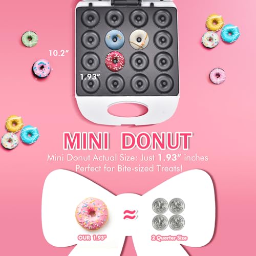 DSP All in One 2 Inch Mini Donut Maker, Non-Stick, Cool Touch, Electric Doughnut Machine for 16 Snacks & Desserts, Perfect for Birthday, Wedding, Baby Shower, Christmas, Party, Afternoon Tea