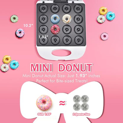 DSP All in One 2 Inch Mini Donut Maker, Non-Stick, Cool Touch, Electric Doughnut Machine for 16 Snacks & Desserts, Perfect for Birthday, Wedding, Baby Shower, Christmas, Party, Afternoon Tea