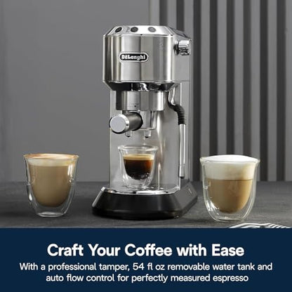 De’Longhi Dedica Arte Espresso Machine with My LatteArt Steam Wand (Milk Frother), 15-Bar Pump & 3-Level Temp Control - Compact Espresso Maker for Latte & Cappuccino - Italian Stainless Steel Design