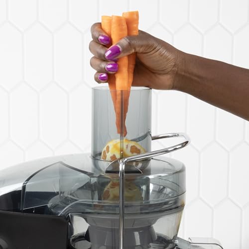 Omega Centrifugal Juicer with 3-Inch Wide Chute High Speed Extractor For Fruits and Vegetables, Features 2 Speeds Stainless Steel Filter and Large Pulp Container, 1000-Watts, Black
