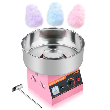 VEVOR Cotton Candy Machine Commercial, 1000W Electric Candy Floss Maker, Easy Use with 15 inch Stainless Steel Bowl and Sugar Scoop, Makes Hard Candy for Home Kids Birthday, Family Party, Pink